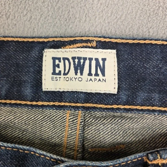 Edwin Jeans Mens 32x34 Blue Dark Wash ED-75 Mid Rise Tapered Japanese Denim - Picture 9 of 14